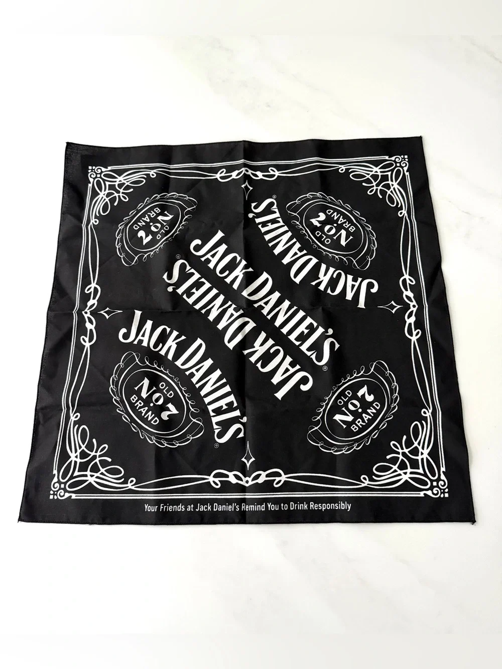 Jack Daniel's Old No. 7 bandana black white scroll logo 21 x 21 New with tag